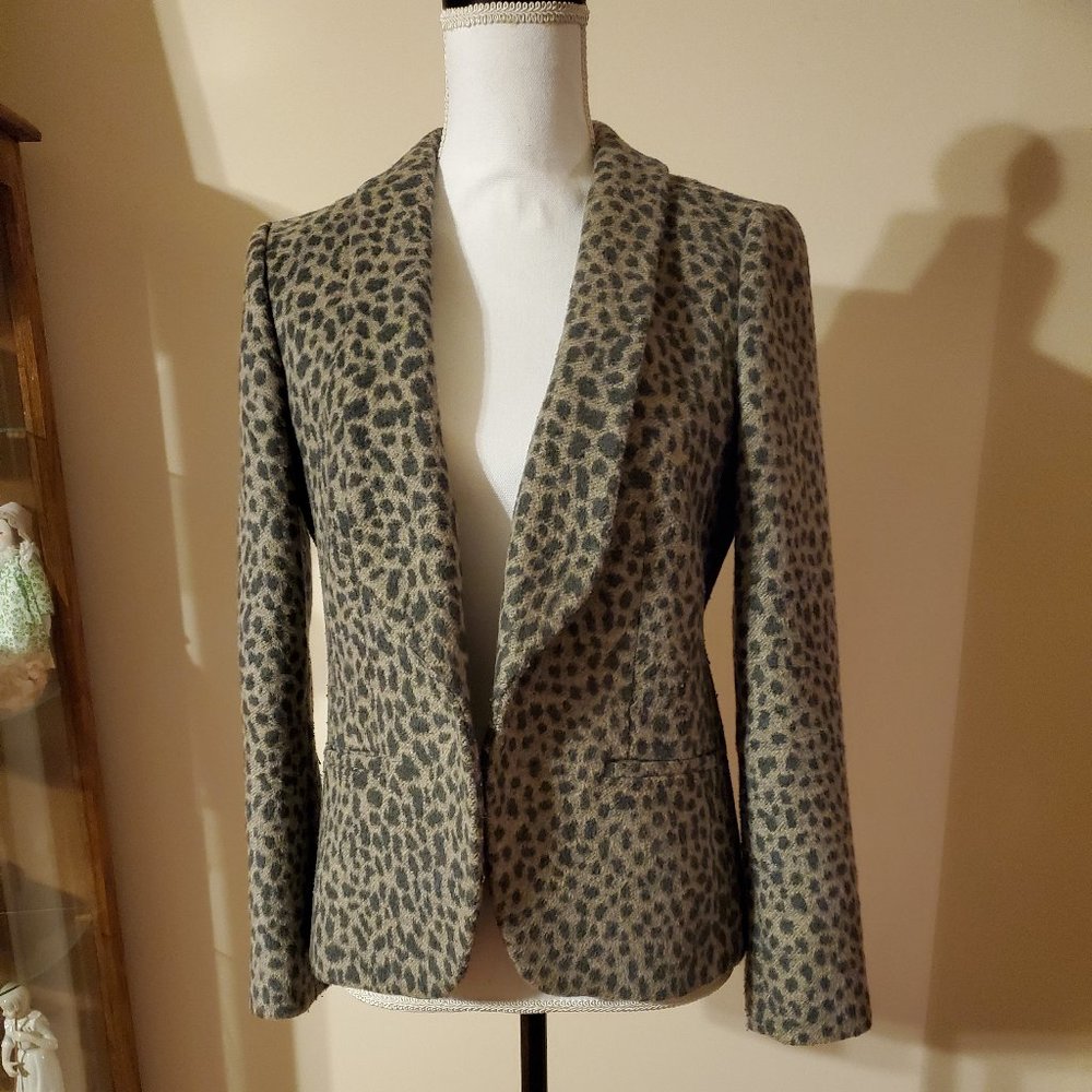 Ann Taylor Loft Blazer Jacket 1 Button Gray Leopard Print Size 8P